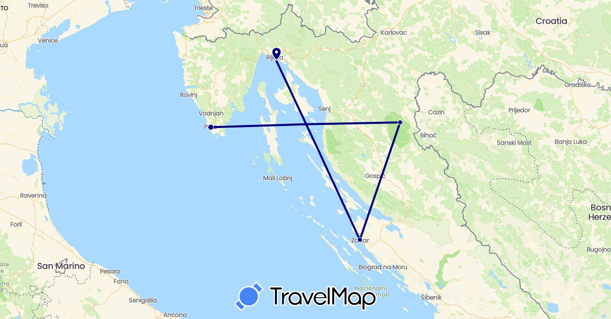 TravelMap itinerary: driving, plane in Croatia (Europe)